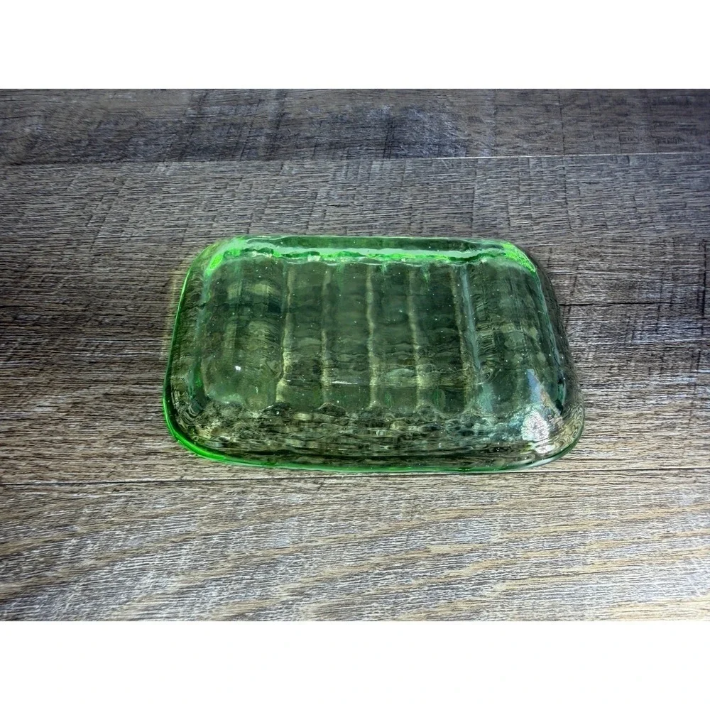 Vintage Fire and Light Recycled Art Glass Soap Dish Celery Green No Chips